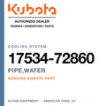 Genuine Kubota pipe,water, part number 17534-72860 — Alpine Equipment