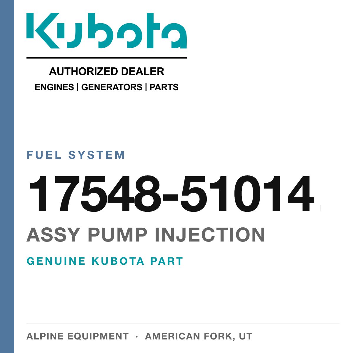 Genuine Kubota assy pump injection, part number 17548-51014 — Alpine Equipment