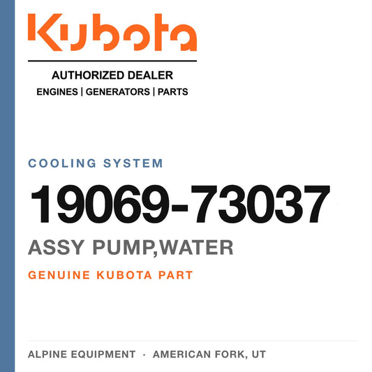 Genuine Kubota assy pump,water, part number 19069-73037 — Alpine Equipment
