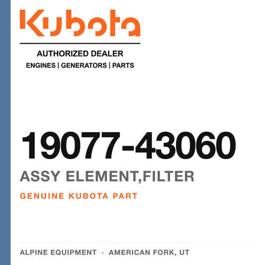 Genuine Kubota assy element,filter, part number 19077-43060 — Alpine Equipment