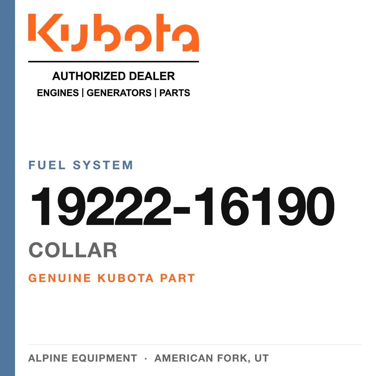 Genuine Kubota collar, part number 19222-16190 — Alpine Equipment