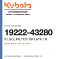 Genuine Kubota plug, filter breather, part number 19222-43280 — Alpine Equipment