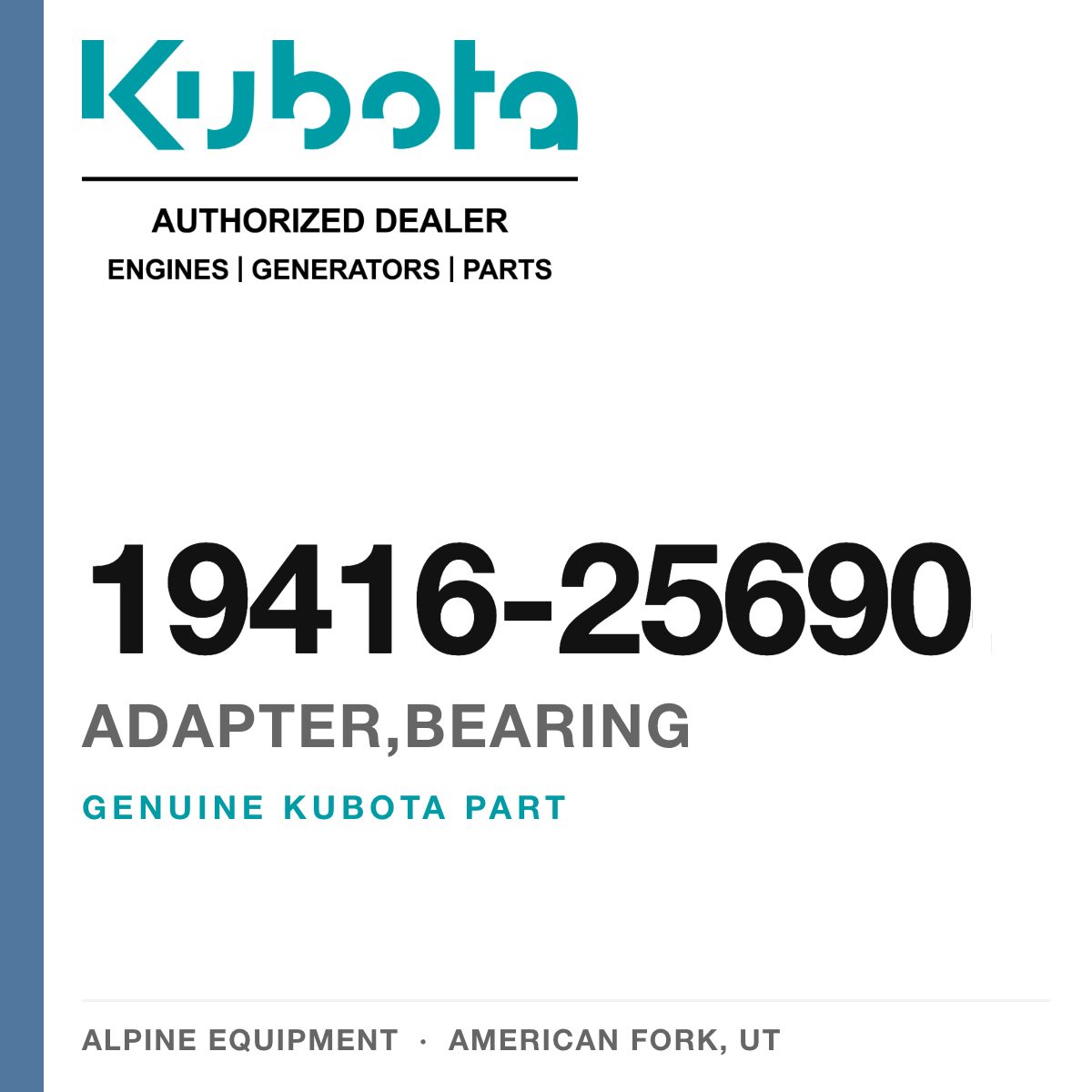 Genuine Kubota adapter,bearing, part number 19416-25690 — Alpine Equipment