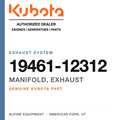 Genuine Kubota manifold, exhaust, part number 19461-12312 — Alpine Equipment