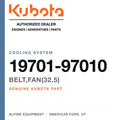 Genuine Kubota BELT,FAN(32.5), part number 19701-97010 — Alpine Equipment