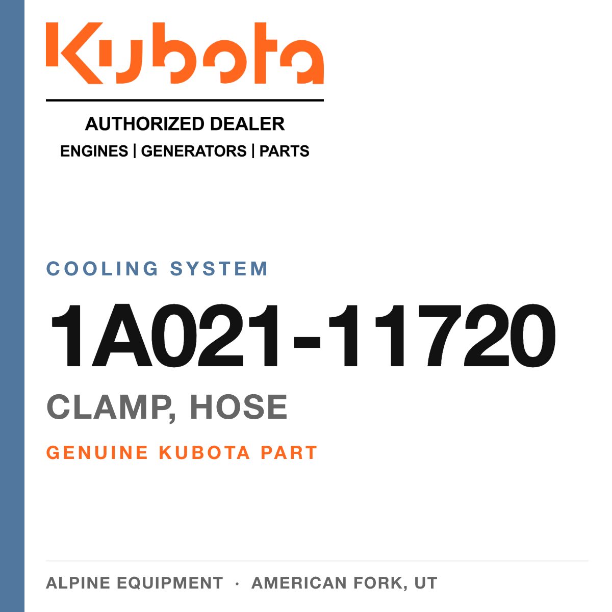 Genuine Kubota clamp, hose, part number 1A021-11720 — Alpine Equipment