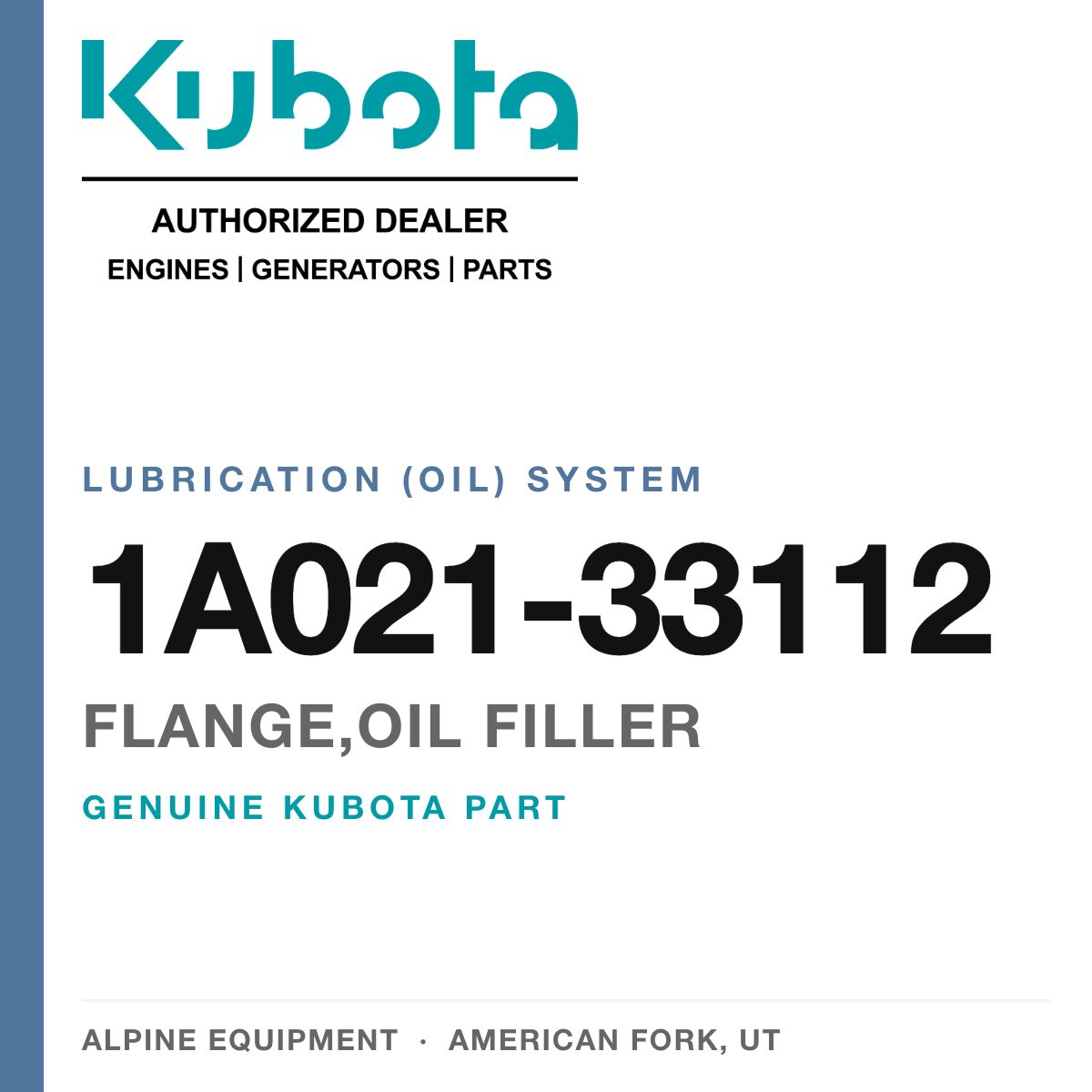 Genuine Kubota flange,oil filler, part number 1A021-33112 — Alpine Equipment