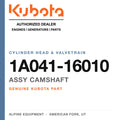 Genuine Kubota assy camshaft, part number 1A041-16010 — Alpine Equipment