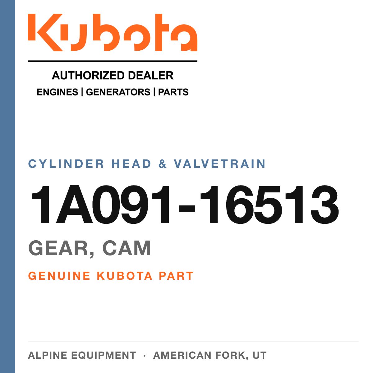 Genuine Kubota gear, cam, part number 1A091-16513 — Alpine Equipment
