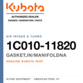 Genuine Kubota gasket,in/manifoldna, part number 1C010-11820 — Alpine Equipment