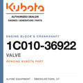 Genuine Kubota valve, part number 1C010-36922 — Alpine Equipment