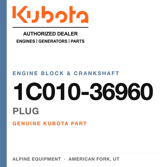 Genuine Kubota plug, part number 1C010-36960 — Alpine Equipment