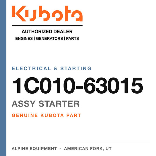 Genuine Kubota assy starter, part number 1C010-63015 — Alpine Equipment