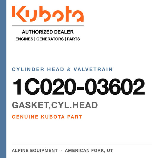 Genuine Kubota gasket,cyl.head, part number 1C020-03602 — Alpine Equipment