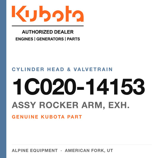 Genuine Kubota assy rocker arm, exh., part number 1C020-14153 — Alpine Equipment