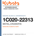 Genuine Kubota metal,crankpin, part number 1C020-22313 — Alpine Equipment
