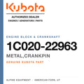 Genuine Kubota metal,crankpin, part number 1C020-22963 — Alpine Equipment