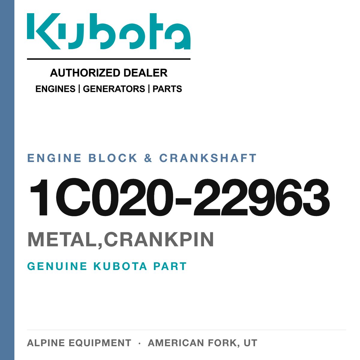 Genuine Kubota metal,crankpin, part number 1C020-22963 — Alpine Equipment