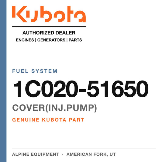 Genuine Kubota cover(inj.pump), part number 1C020-51650 — Alpine Equipment