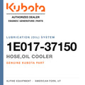 Genuine Kubota hose,oil cooler, part number 1E017-37150 — Alpine Equipment