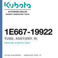 Genuine Kubota tube, assy(def, r), part number 1E667-19922 — Alpine Equipment