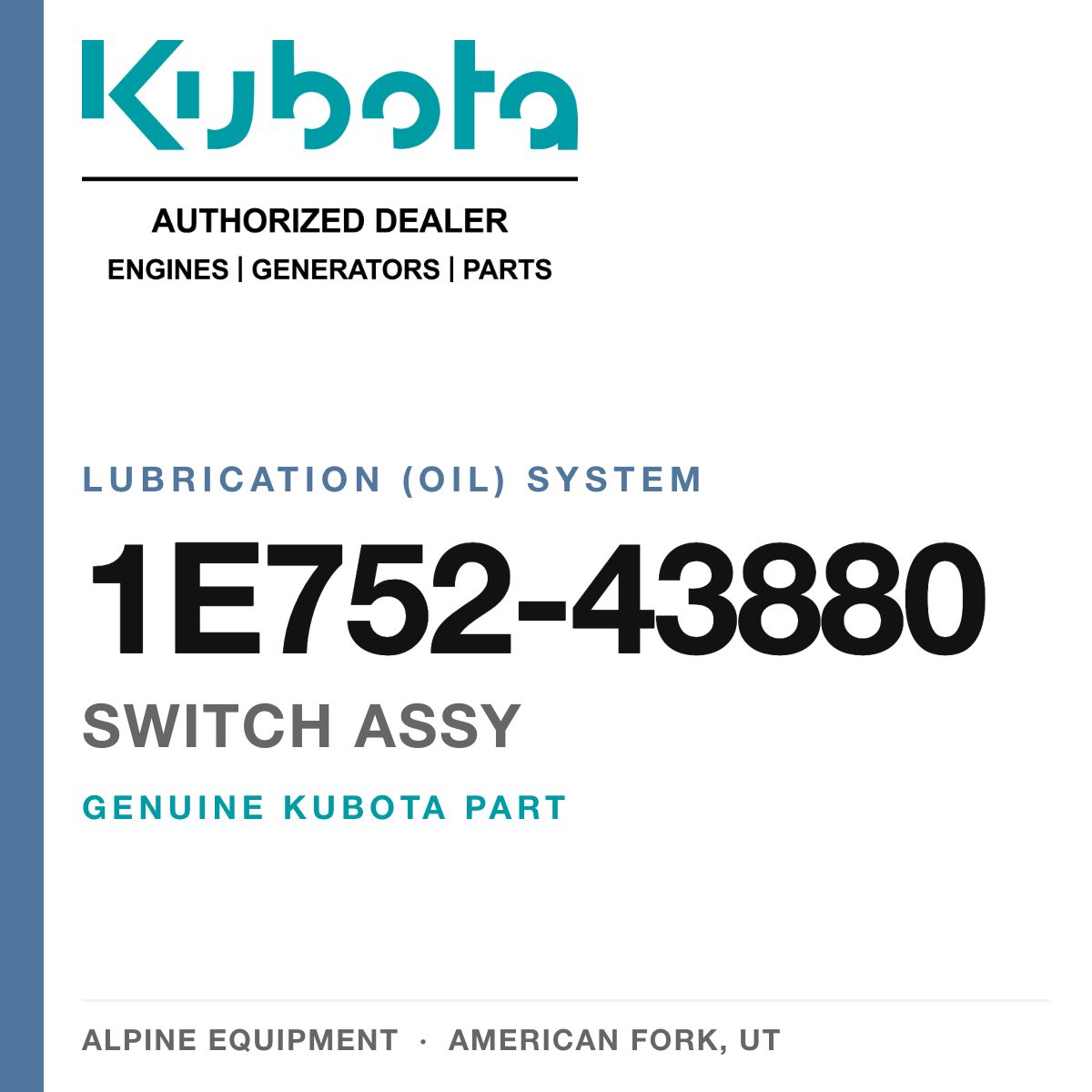Genuine Kubota switch assy, part number 1E752-43880 — Alpine Equipment