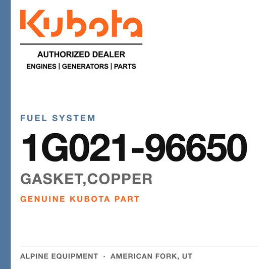 Genuine Kubota gasket,copper, part number 1G021-96650 — Alpine Equipment