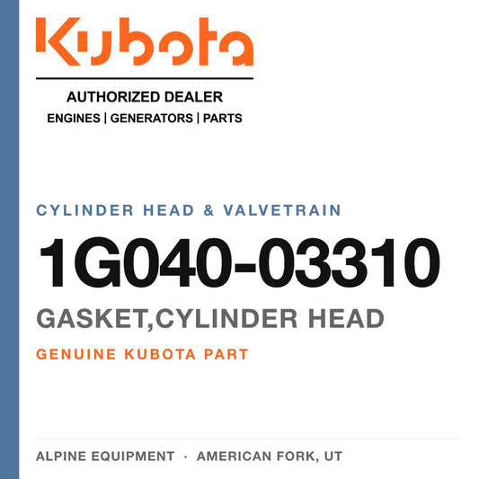 Genuine Kubota gasket,cylinder head, part number 1G040-03310 — Alpine Equipment