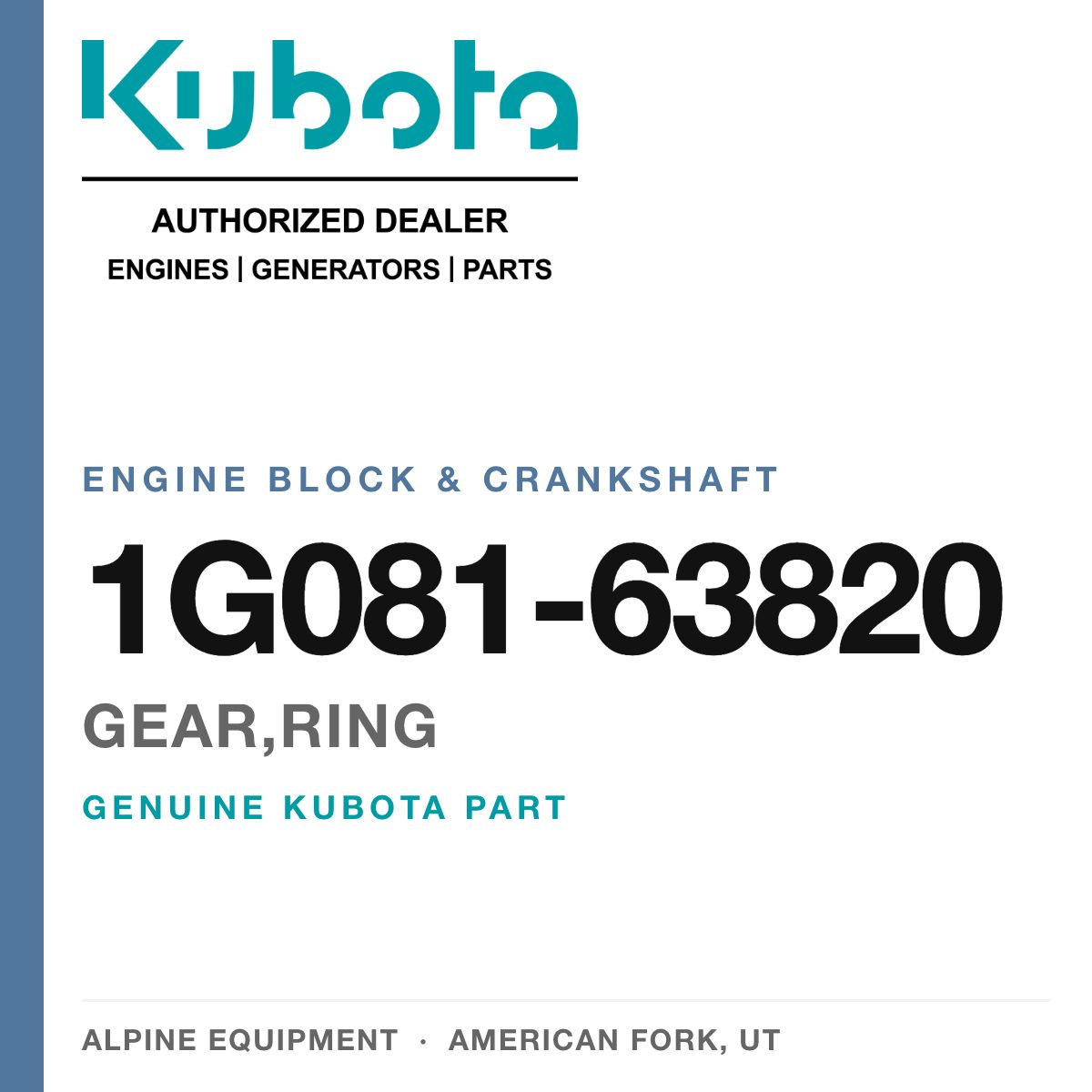 Genuine Kubota gear,ring, part number 1G081-63820 — Alpine Equipment
