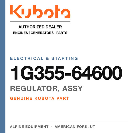 Genuine Kubota regulator, assy, part number 1G355-64600 — Alpine Equipment