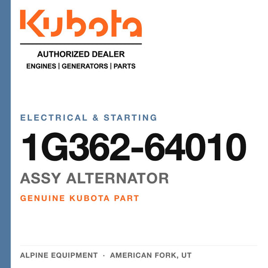 Genuine Kubota assy alternator, part number 1G362-64010 — Alpine Equipment