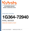 Genuine Kubota pipe, water, part number 1G364-72940 — Alpine Equipment