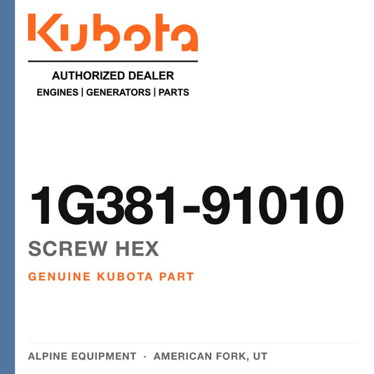 Genuine Kubota screw hex, part number 1G381-91010 — Alpine Equipment