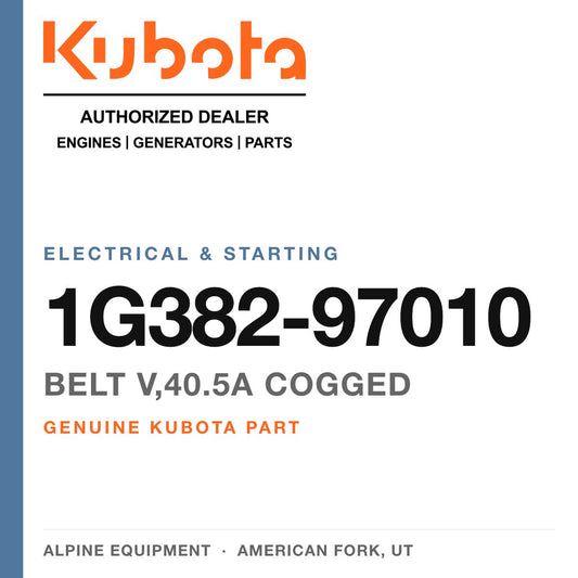 Genuine Kubota belt V,40.5A cogged, part number 1G382-97010 — Alpine Equipment