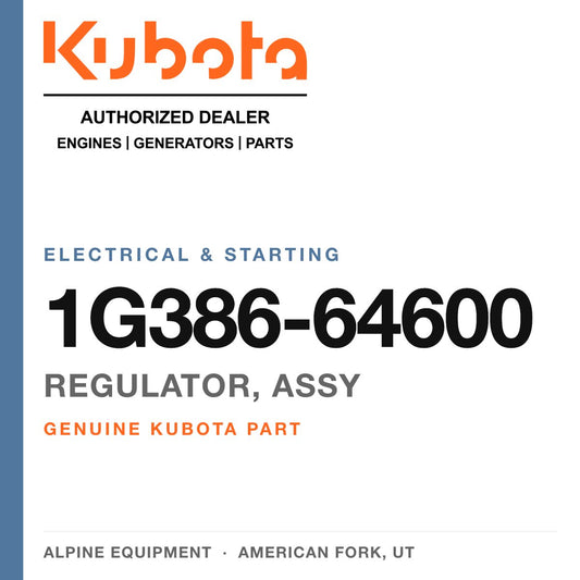 Genuine Kubota regulator, assy, part number 1G386-64600 — Alpine Equipment