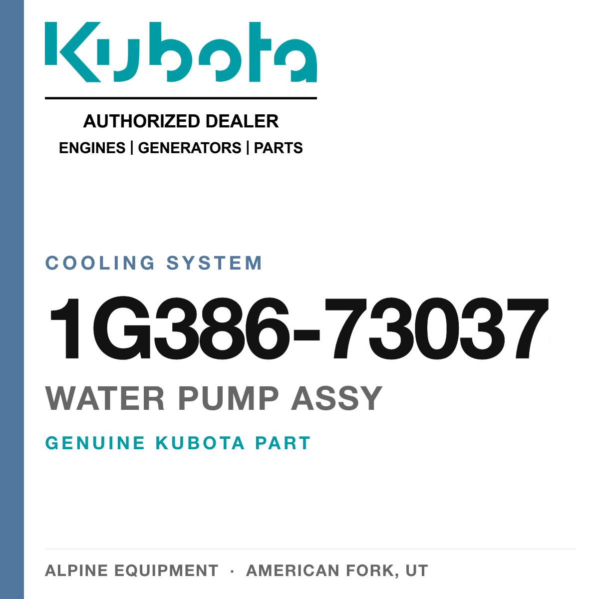 Genuine Kubota water pump assy, part number 1G386-73037 — Alpine Equipment