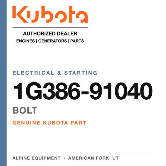 Genuine Kubota bolt, part number 1G386-91040 — Alpine Equipment