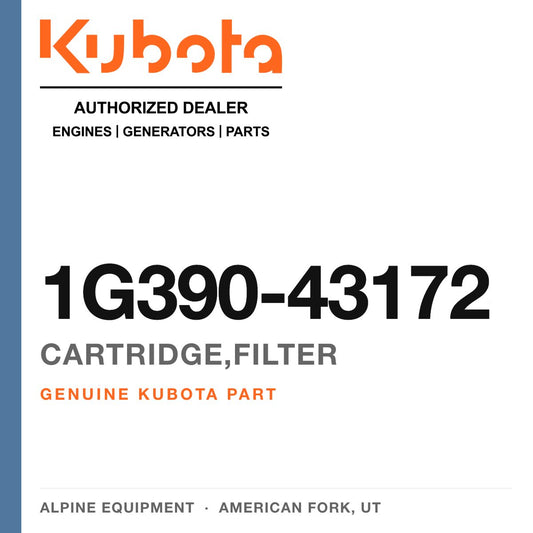 Genuine Kubota cartridge,filter, part number 1G390-43172 — Alpine Equipment