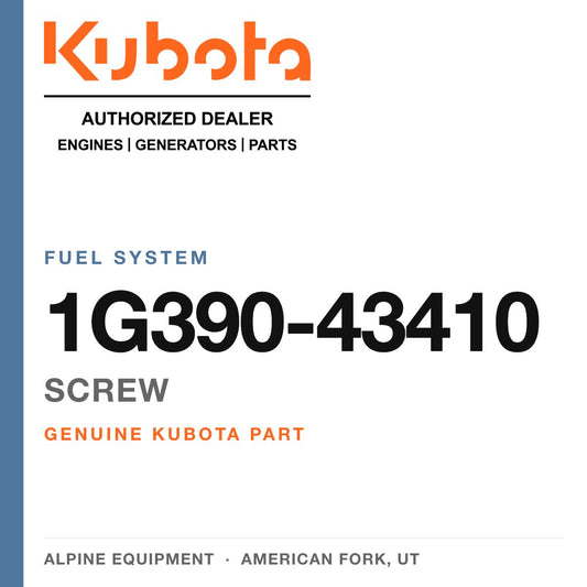 Genuine Kubota screw, part number 1G390-43410 — Alpine Equipment