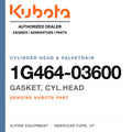 Genuine Kubota gasket, cyl.head, part number 1G464-03600 — Alpine Equipment