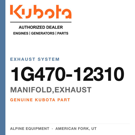 Genuine Kubota manifold,exhaust, part number 1G470-12310 — Alpine Equipment