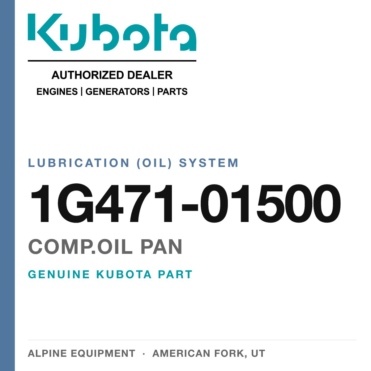 Genuine Kubota comp.oil pan, part number 1G471-01500 — Alpine Equipment