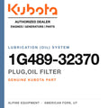 Genuine Kubota plug,oil filter, part number 1G489-32370 — Alpine Equipment