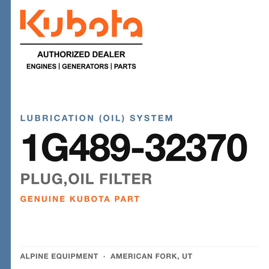 Genuine Kubota plug,oil filter, part number 1G489-32370 — Alpine Equipment