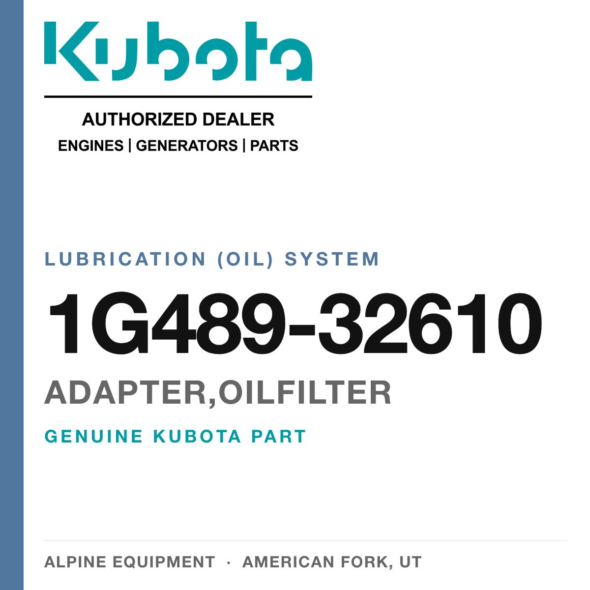 Genuine Kubota adapter,oilfilter, part number 1G489-32610 — Alpine Equipment
