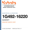 Genuine Kubota gasket, part number 1G492-16220 — Alpine Equipment