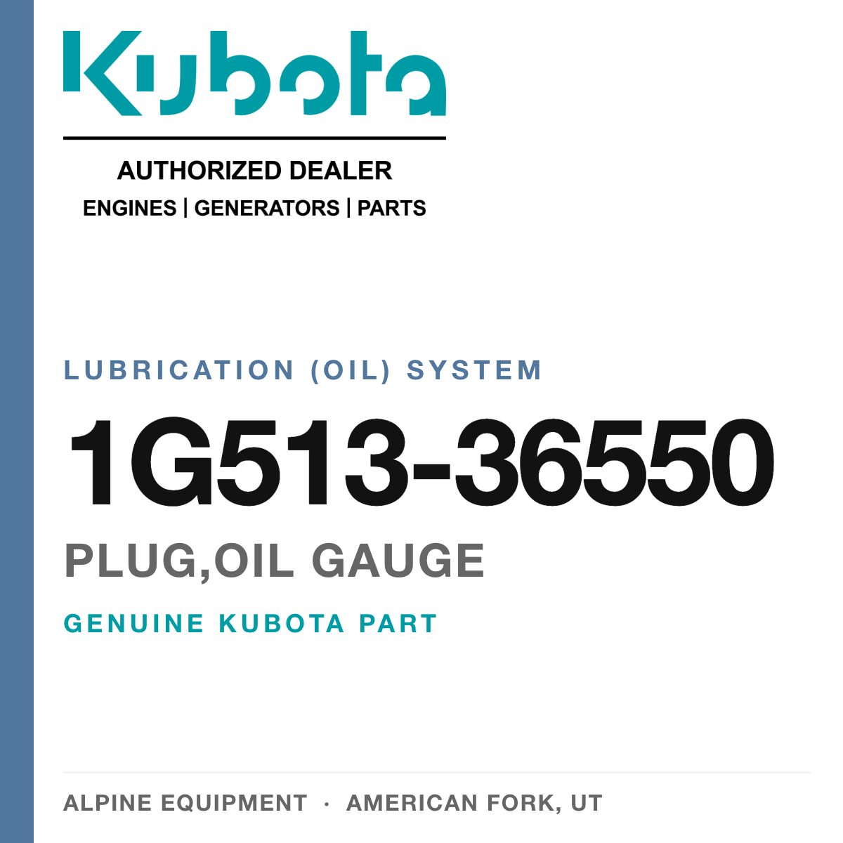 Genuine Kubota plug,oil gauge, part number 1G513-36550 — Alpine Equipment