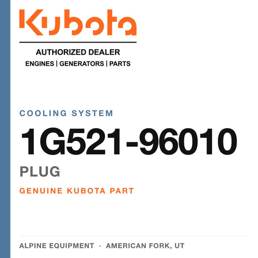 Genuine Kubota plug, part number 1G521-96010 — Alpine Equipment