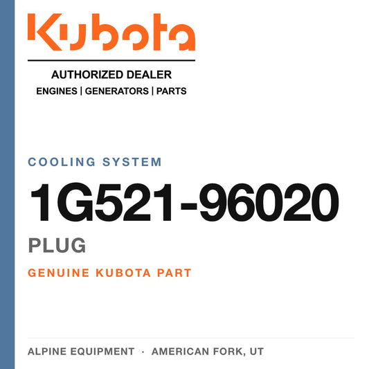 Genuine Kubota plug, part number 1G521-96020 — Alpine Equipment