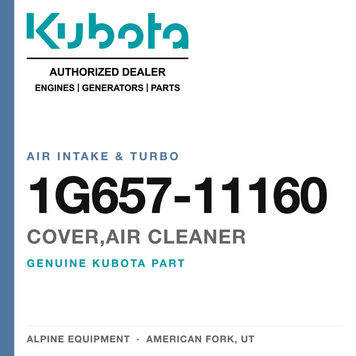 Genuine Kubota cover,air cleaner, part number 1G657-11160 — Alpine Equipment